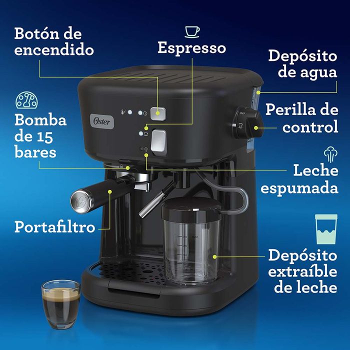 MAQUINA EXPRESSO Y CAPUCCINO OSTER BVSTEM6701SS 1170 WATTS 19 BARES